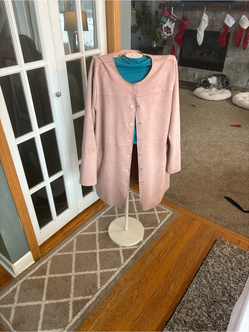 Peck & Peck Pale Blush Pink suede Trench Coat - Snap Front